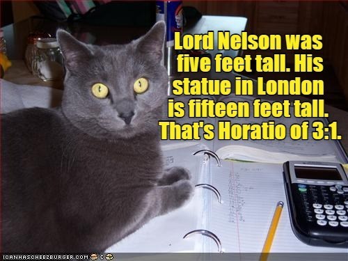 ICANHASCHEEZBURGER.COM Lord Nelson was five feet tall. His statue in London is fifteen feet tall. That's Horatio of 3:1. 0000 0000 1000