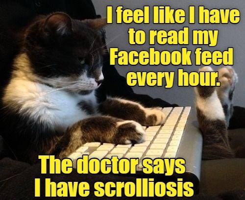 I feel like I have to read my Facebook feed every hour. The doctor says I have scrolliosis