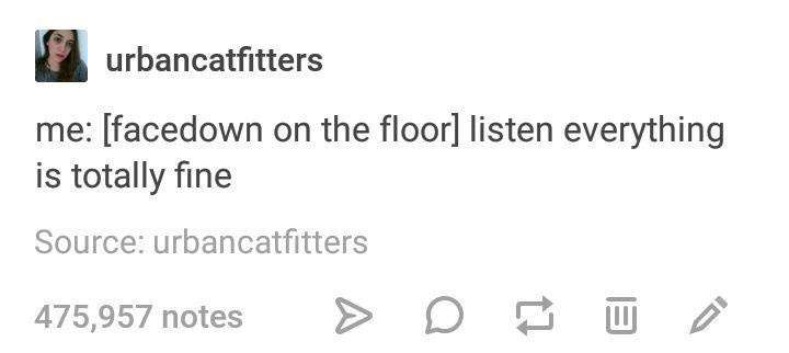urbancatfitters me: [facedown on the floor] listen everything is totally fine Source: urbancatfitters 475,957 notes