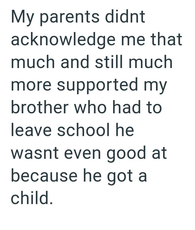 My parents didnt acknowledge me that much and still much more supported my brother who had to leave school he wasnt even good at because he got a child.