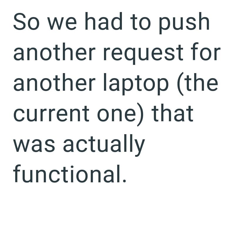 So we had to push another request for another laptop (the current one) that was actually functional.