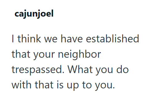 cajunjoel I think we have established that your neighbor trespassed. What you do with that is up to you.