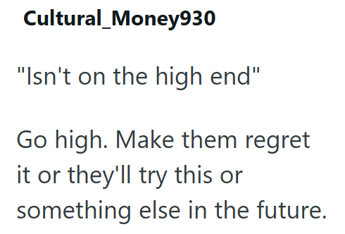 Cultural_Money930 "Isn't on the high end" Go high. Make them regret it or they'll try this or something else in the future.