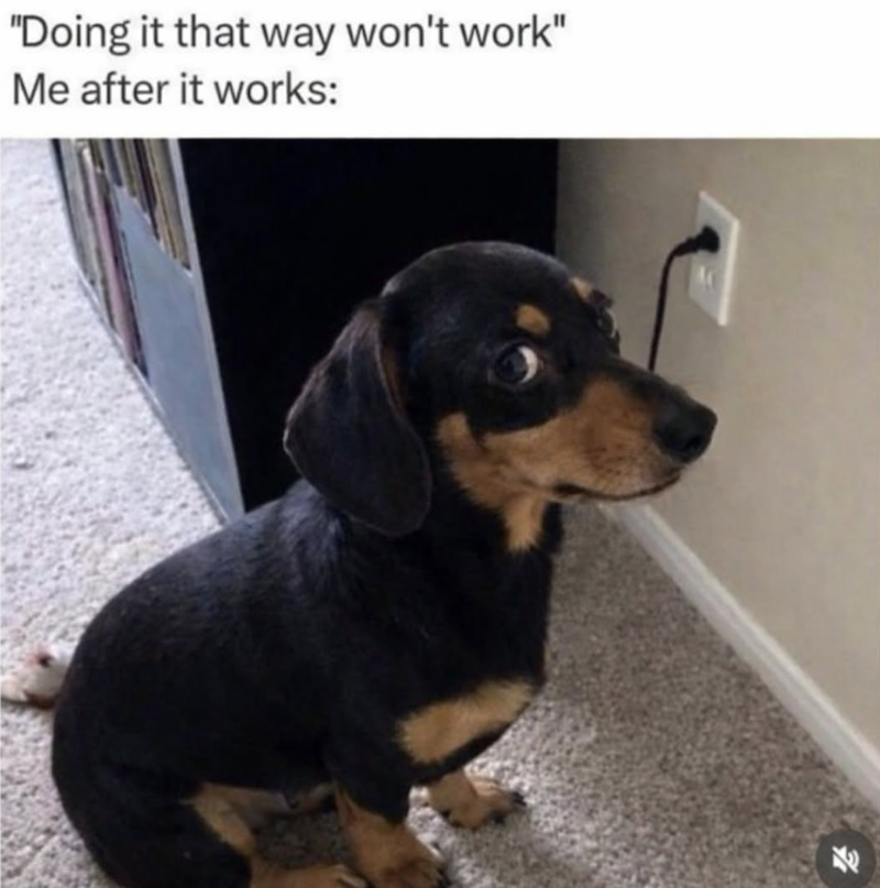 "Doing it that way won't work" Me after it works: 老