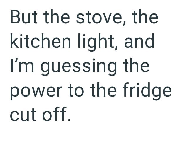 But the stove, the kitchen light, and I'm guessing the power to the fridge cut off.