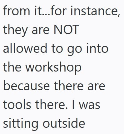 from it...for instance, they are NOT allowed to go into the workshop because there are tools there. I was sitting outside