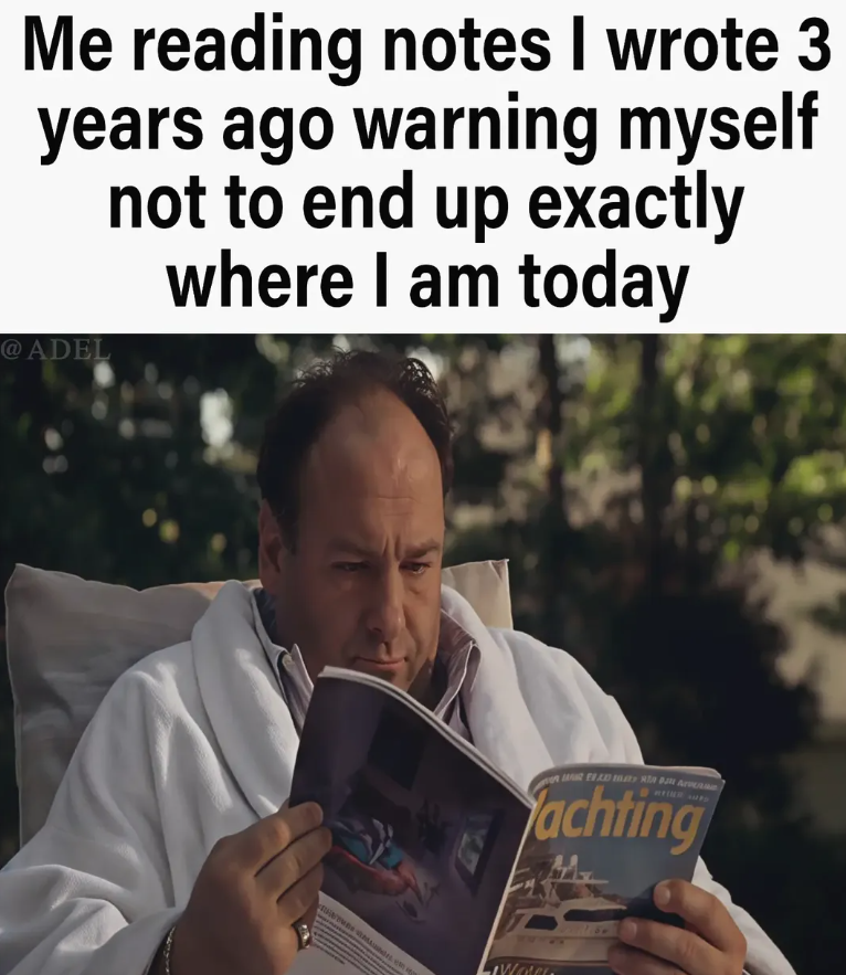 Me reading notes I wrote 3 years ago warning myself not to end up exactly where I am today @ ADEL Made i EILD MARTA BA Yachting Marel