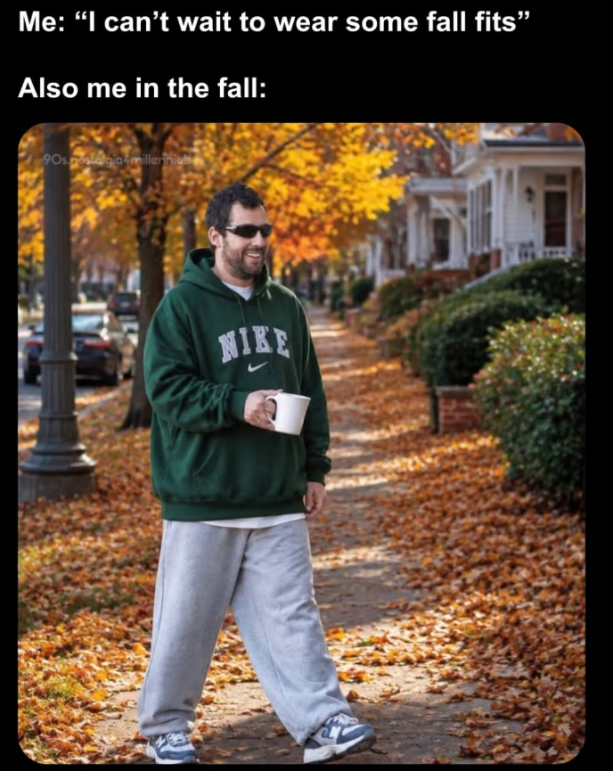 Me: "I can't wait to wear some fall fits" Also me in the fall: 90s.postalgia4millennials
