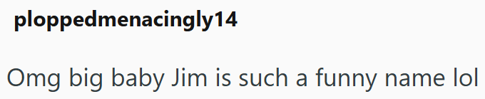 ploppedmenacingly14 Omg big baby Jim is such a funny name lol
