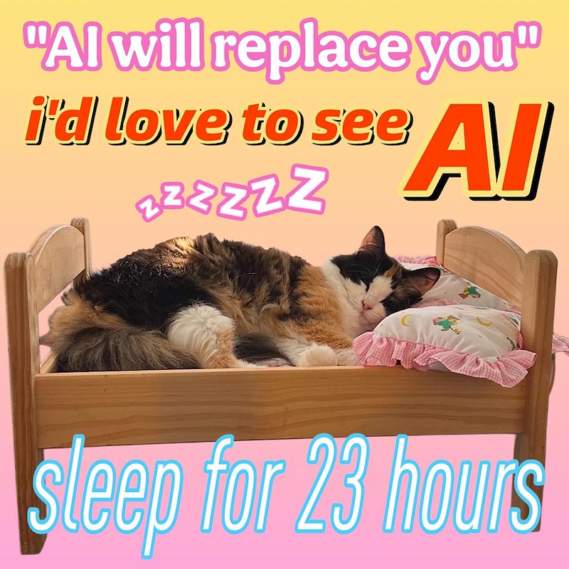 "Al will replace you" i'd love to see 222222 AI sleep for 23 hours