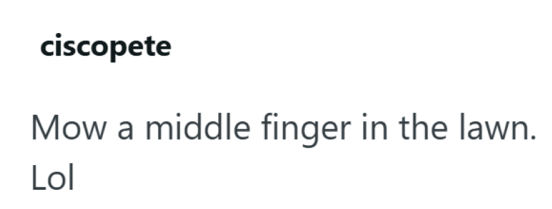 ciscopete Mow a middle finger in the lawn. Lol