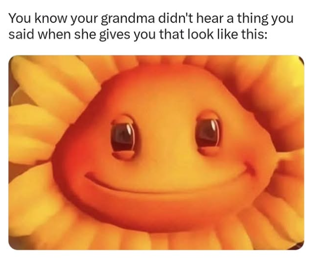 You know your grandma didn't hear a thing you said when she gives you that look like this: