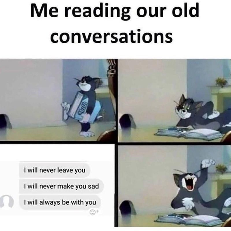 Me reading our old conversations I will never leave you I will never make you sad I will always be with you Math