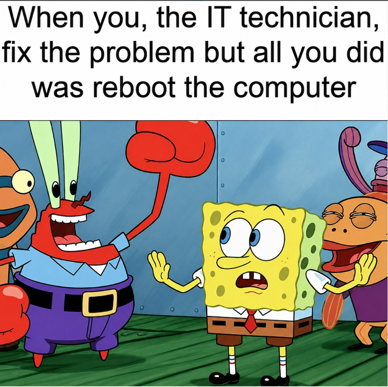 When you, the IT technician, fix the problem but all you did was reboot the computer