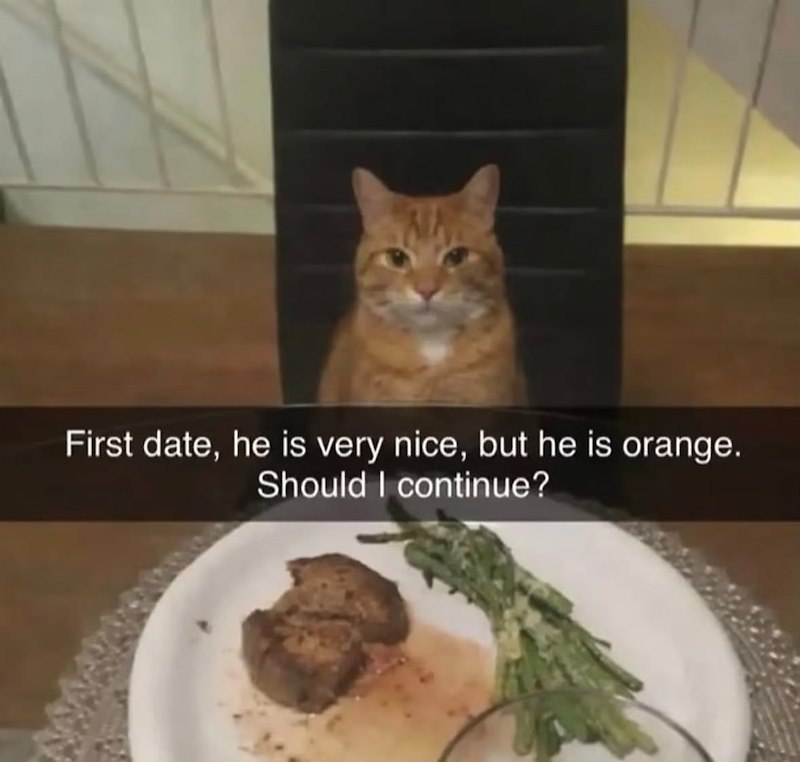 First date, he is very nice, but he is orange. Should I continue?