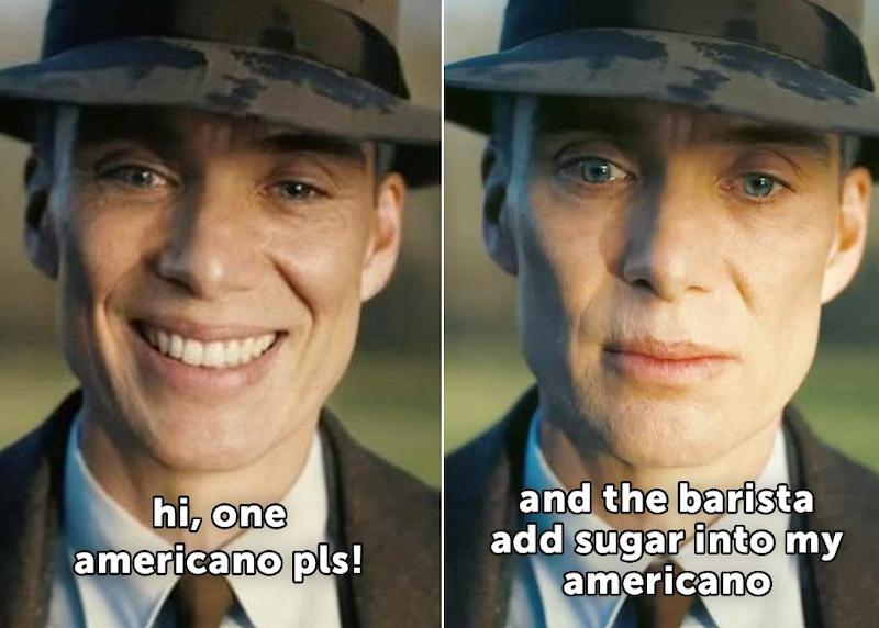 hi, one americano pls! and the barista add sugar into my americano