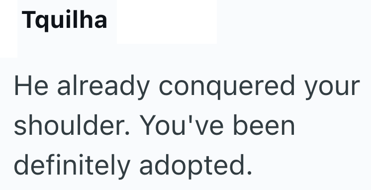Tquilha He already conquered your shoulder. You've been definitely adopted.