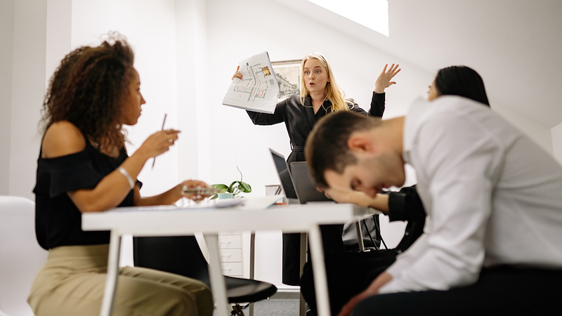 Boss mad during a meeting.