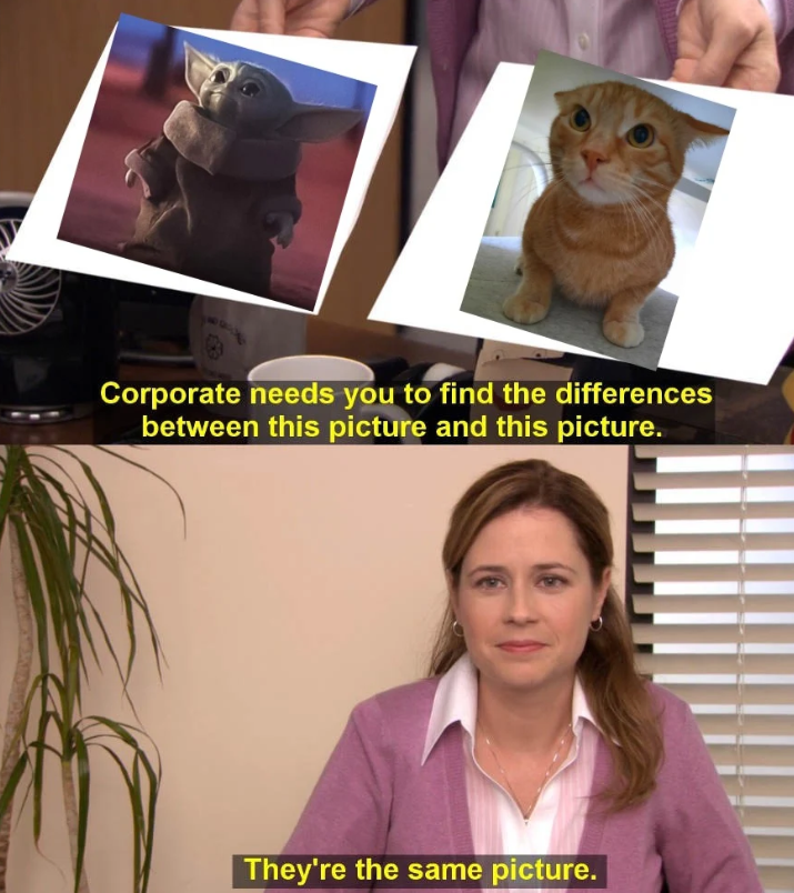 Corporate needs you to find the differences between this picture and this picture. They're the same picture.