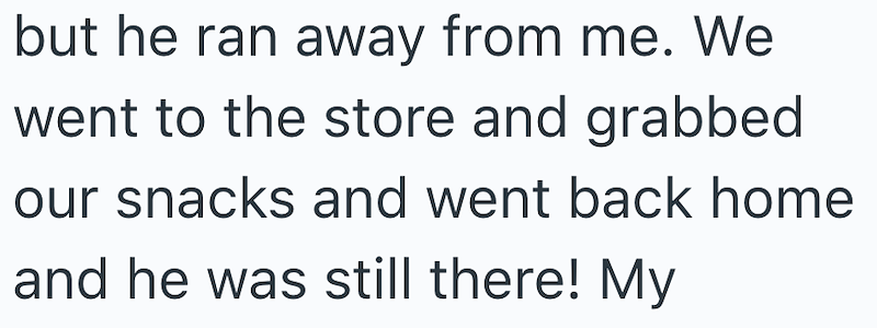 but he ran away from me. We went to the store and grabbed our snacks and went back home and he was still there! My