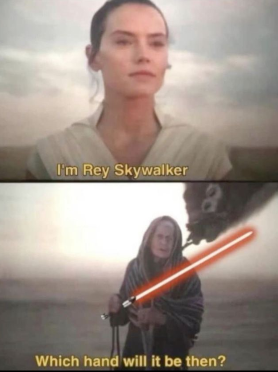 I'm Rey Skywalker Which hand will it be then?