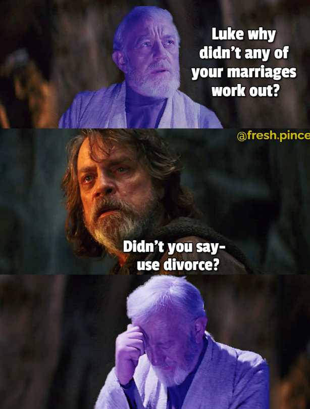 Luke why didn't any of your marriages work out? Didn't you say- use divorce? @fresh.pince