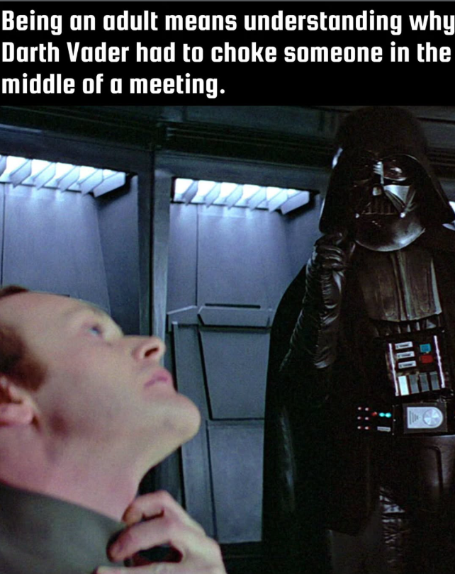 Being an adult means understanding why Darth Vader had to choke someone in the middle of a meeting.