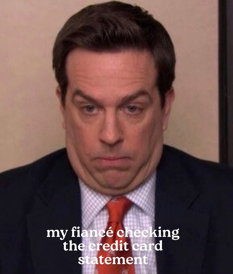 my fiancé checking the credit card statement