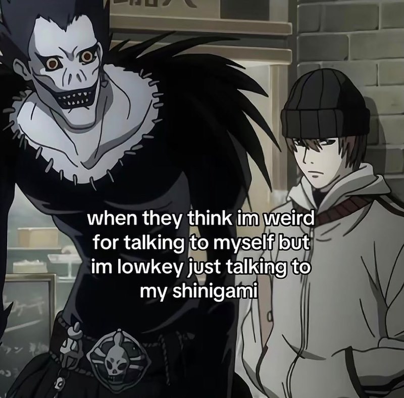 3 when they think im weird for talking to myself but im lowkey just talking to my shinigami