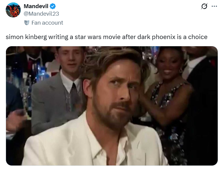 Mandevil @Mandevil23 Fan account simon kinberg writing a star wars movie after dark phoenix is a choice