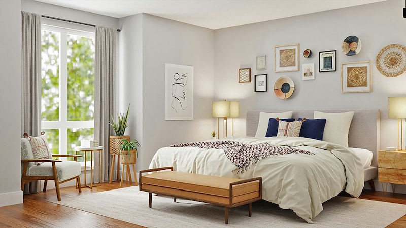 A bedroom organized and tidy.
