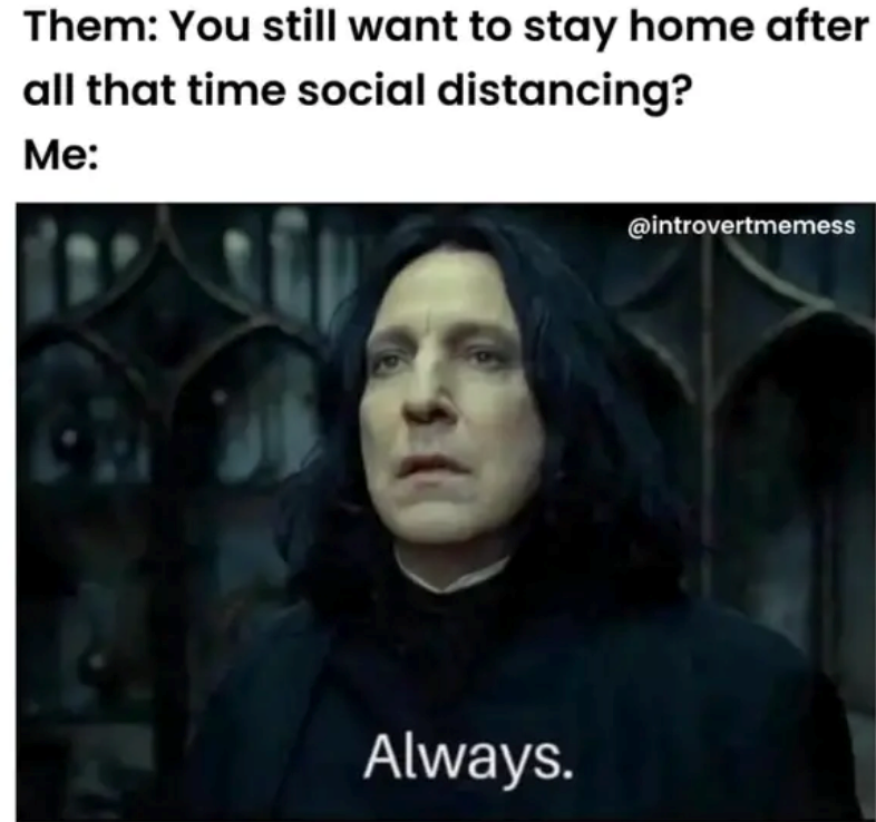 Them: You still want to stay home after all that time social distancing? Me: Always. @introvertmemess