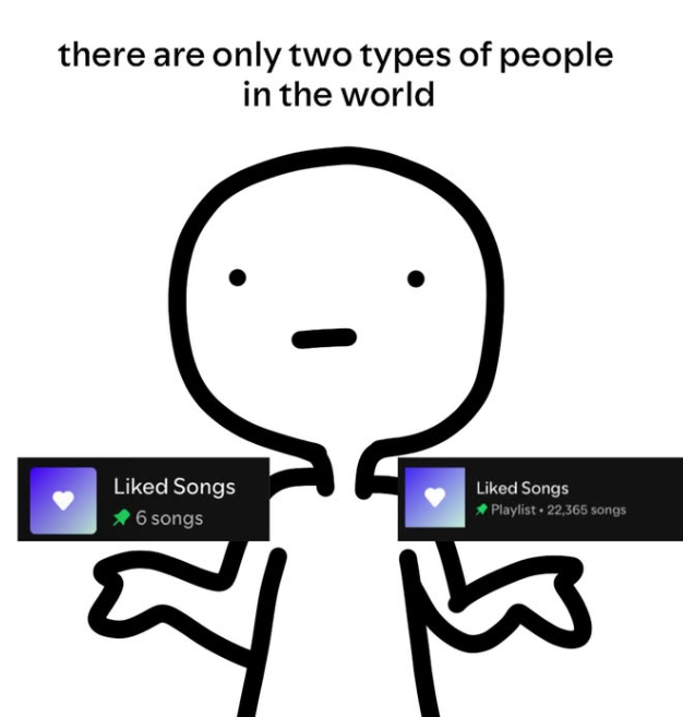 there are only two types of people in the world • Liked Songs 6 songs Liked Songs Playlist 22,365 songs 2