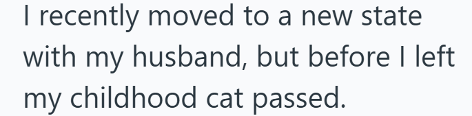 I recently moved to a new state with my husband, but before I left my childhood cat passed.