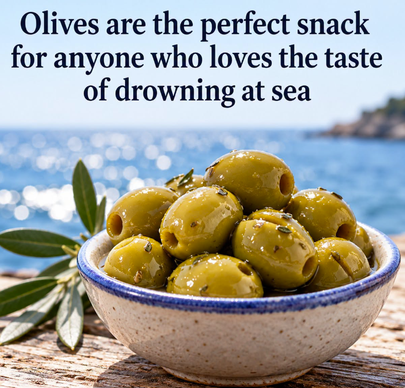 Olives are the perfect snack for anyone who loves the taste of drowning at sea