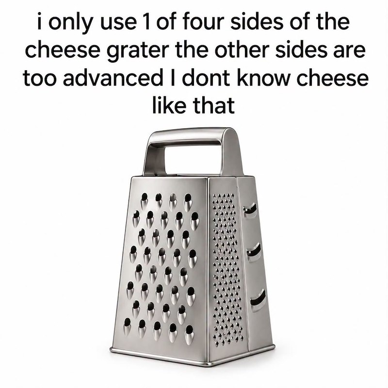 i only use 1 of four sides of the cheese grater the other sides are too advanced I dont know cheese like that