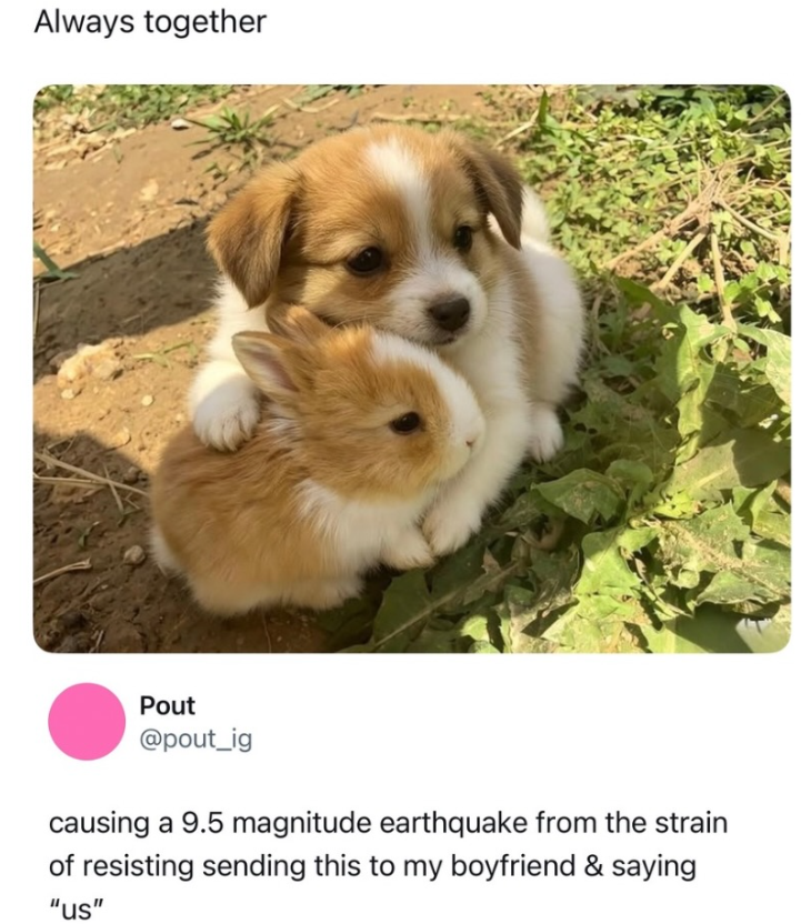 Always together Pout @pout_ig causing a 9.5 magnitude earthquake from the strain of resisting sending this to my boyfriend & saying "us"