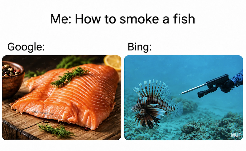Google: Me: How to smoke a fish Bing: messeduploods MUF