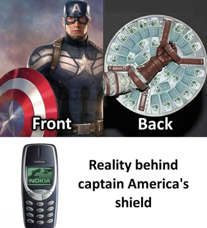 A Front NOKIA NOKIA Back Reality behind captain America's shield