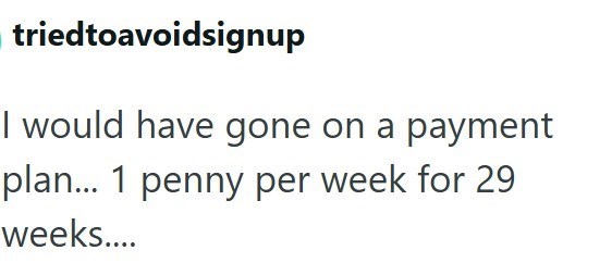 triedtoavoidsignup I would have gone on a payment plan... 1 penny per week for 29 weeks....