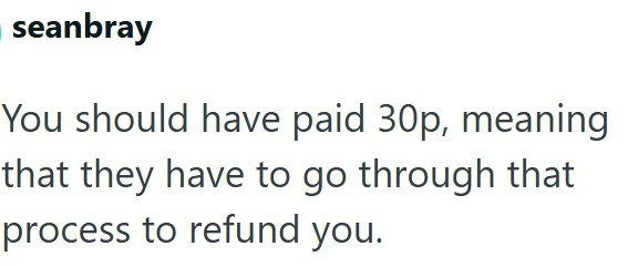 seanbray You should have paid 30p, meaning that they have to go through that process to refund you.