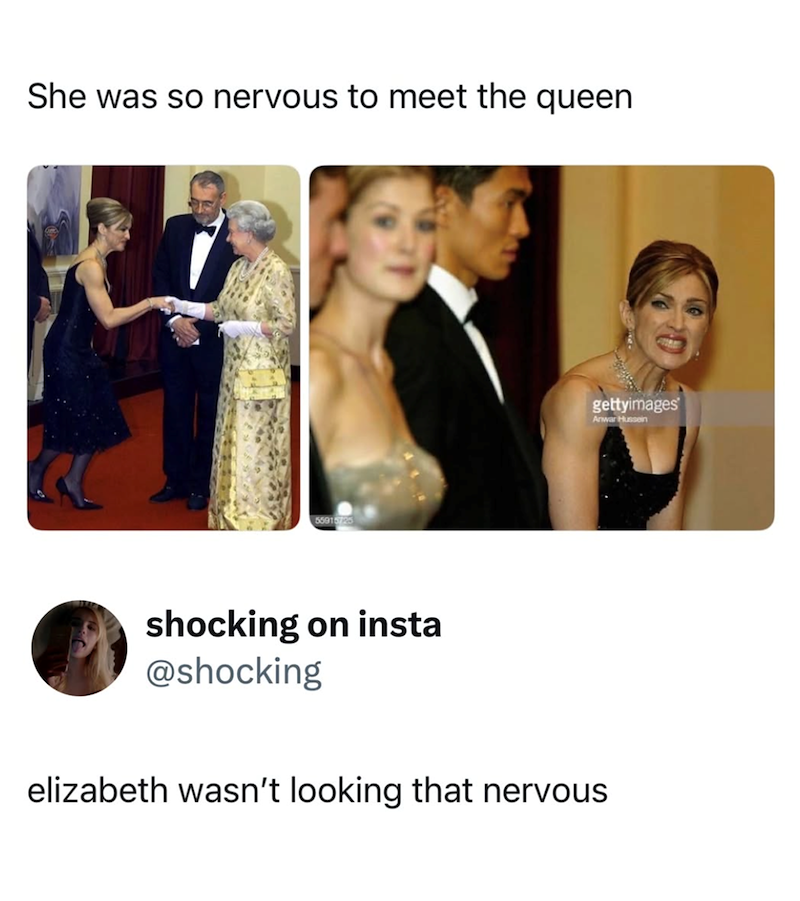 She was so nervous to meet the queen 55915725 gettyimages Anwar Hussein shocking on insta @shocking elizabeth wasn't looking that nervous