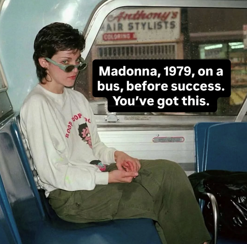 BOOP DOP Anthony's AIR STYLISTS COLORING Madonna, 1979, on a bus, before success. You've got this. ト