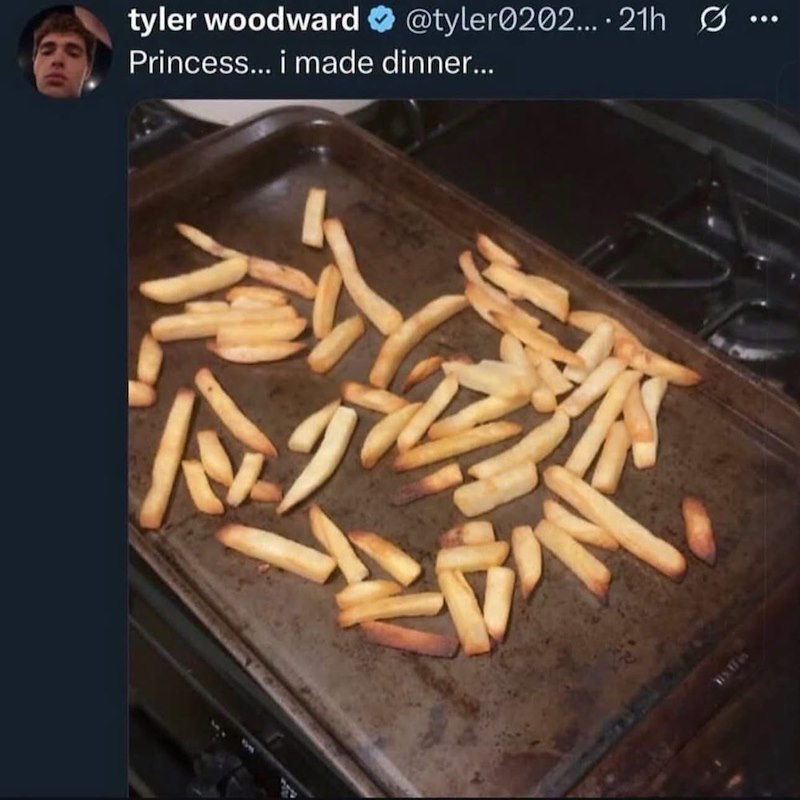tyler woodward @tyler0202.... 21h Princess... i made dinner... BixFis