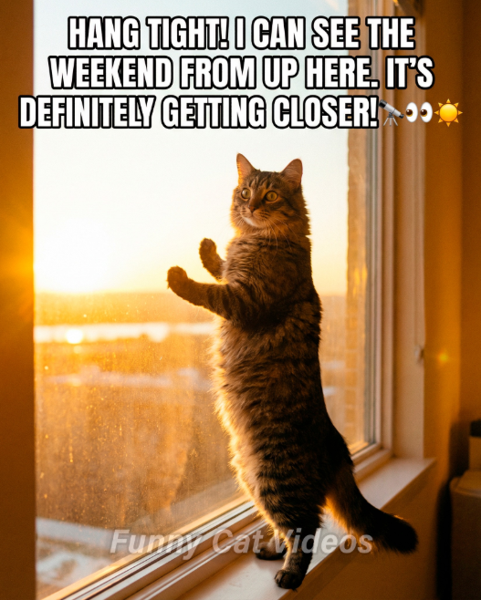 HANG TIGHT! I CAN SEE THE WEEKEND FROM UP HERE. IT'S DEFINITELY GETTING CLOSER! *** Funny Cat Videos