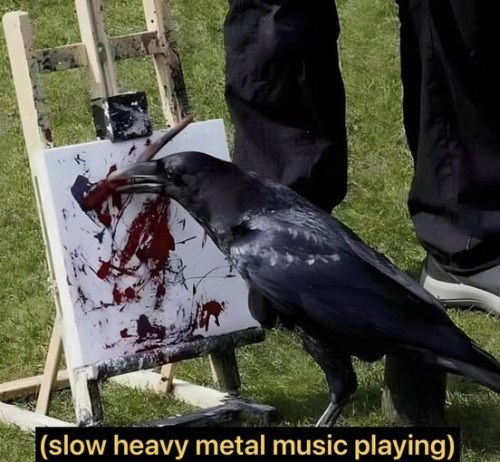 (slow heavy metal music playing)