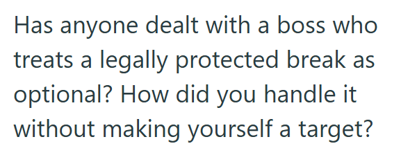 Has anyone dealt with a boss who treats a legally protected break as optional? How did you handle it without making yourself a target?