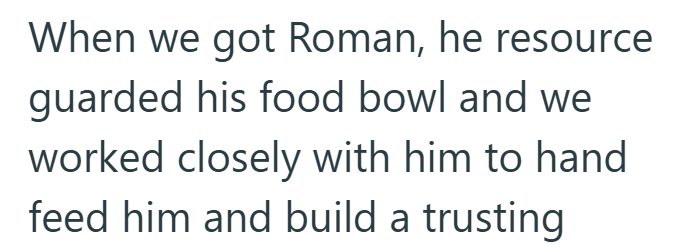 When we got Roman, he resource guarded his food bowl and we worked closely with him to hand feed him and build a trusting
