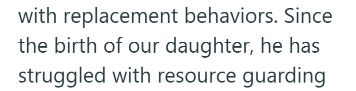 with replacement behaviors. Since the birth of our daughter, he has struggled with resource guarding