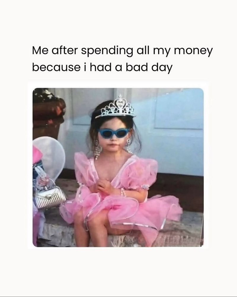 Me after spending all my money because i had a bad day
